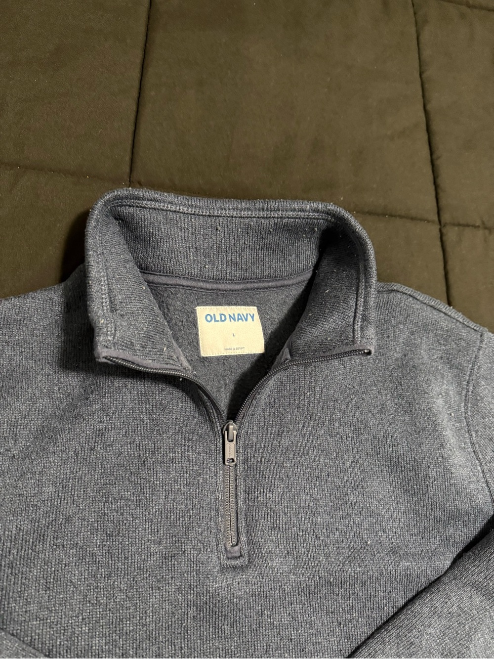 Old Navy Men’s Heathered Dark Blue Quarter-Zip Pullover - Picture 2 of 2